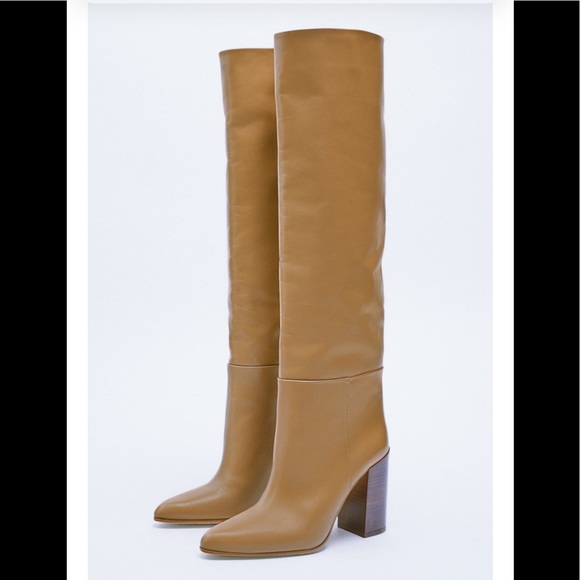 ZARA HEELED COW LEATHER KNEE HIGH BOOTS - Picture 3 of 12